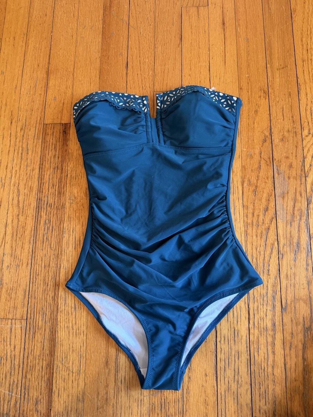 High Dive By ModCloth Womens S Blue Strapless One Piece